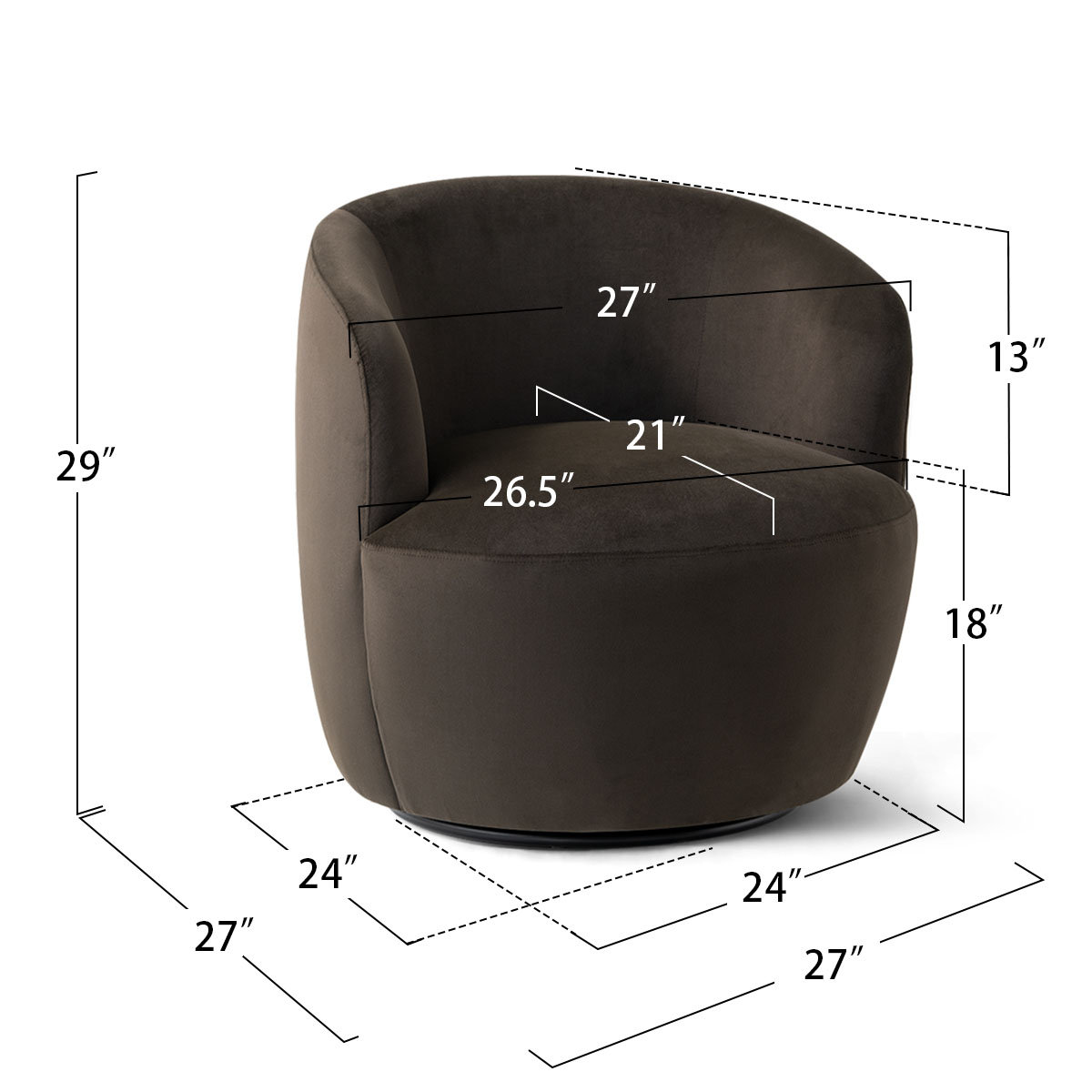 27" Wide Velvet Swivel Barrel Accent Chair (Set Of 2)